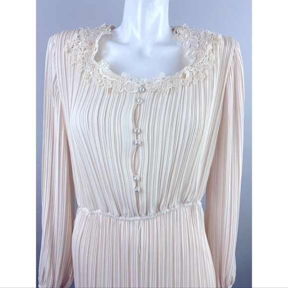 Vtg silky Victorian dress 50s 60s edwardian Cottagecore Lace longsleeve vintage - Picture 9 of 16